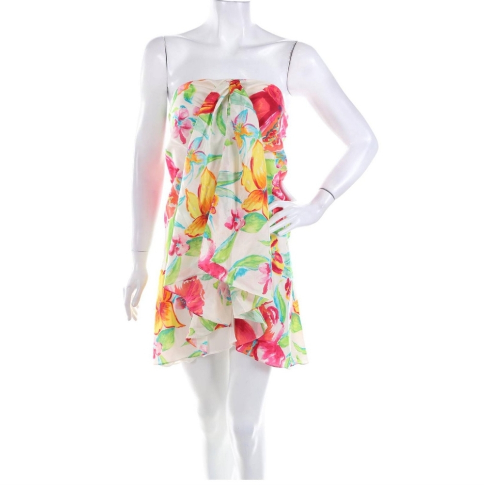 LAUREN RALPH LAUREN 100% Silk Vibrant Abstract Halter Party Dress Size 8 - Picture 3 of 9
